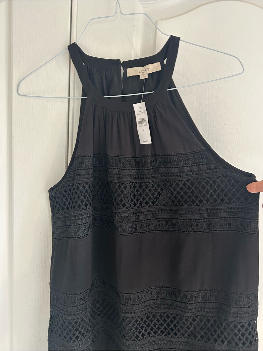 LOFT Black Lace-Trim Halter Dress